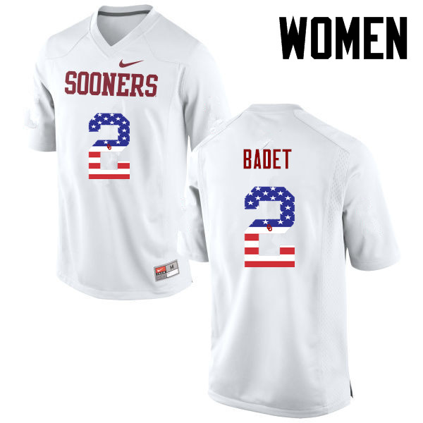 Women Oklahoma Sooners #2 Jeff Badet College Football USA Flag Fashion Jerseys-White - Click Image to Close
